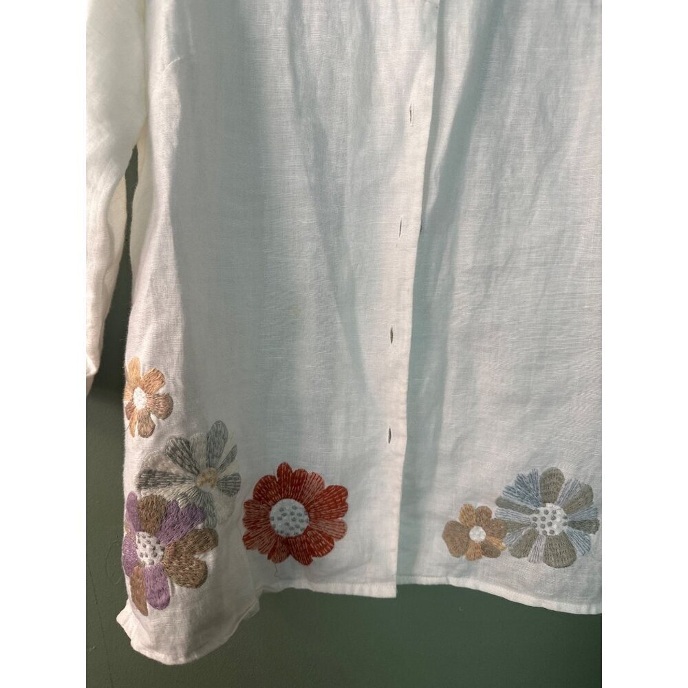 Edward 100% Irish Linen Vintage Womens Top Small Embroidered Floral Cottagecore - Picture 2 of 9